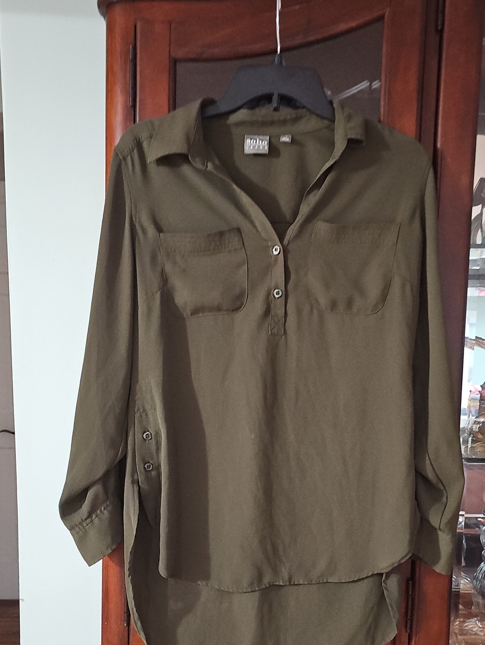 Soho Jeans Olive Green Button-Front Longline Shirt  Size XS